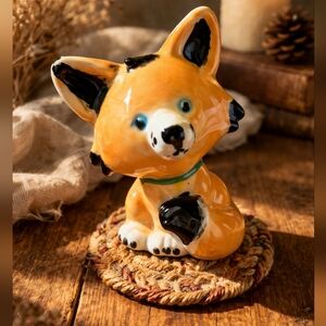 Vintage Ceramic Fox Figurine | Kitschy Woodland Decor | Cottagecore Shelf Accent